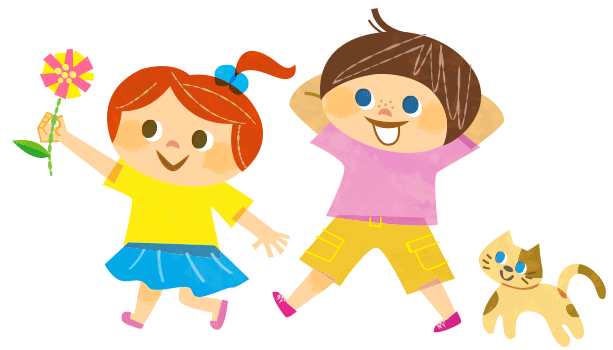 子供とネコのイラスト