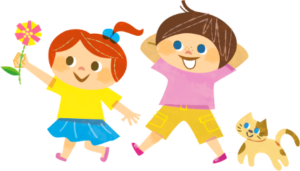 子供とネコのイラスト